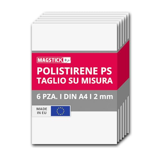 Magstick Láminas de poliestireno blancas I Placas de plástico rígido A4 21 x 29,7 cm 2 mm I Hojas PS para modelismo arquitectura y bricolaje I Juego de 6 I mag265