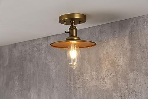 Image of Phansthy Ceiling Light Fitting E26 Vintage Metal Shade Hanging Semi Flush Mount Pendant Lamp, Industrial Edison Ceiling Light Fixtures for Kitchen Bedroom Hallway Loft (Flat Metal Shade -Antique)
