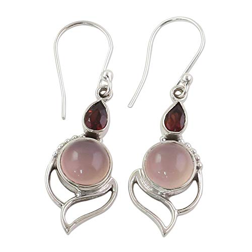 Novica Handmade Pink Crest - Garnet And Chalcedony Dangle Earrings, 1 Carat Garnet Silver Dangle Earrings, Handmade Earrings, Drop Womens Earrings For Girls, Christmas Gifts For Women #TOP2