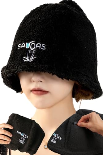 [saunas] サウナハット メンズ レディース 大きめ (JP, アルファベット, Free Size, レディース Stone Black)（Amazon）