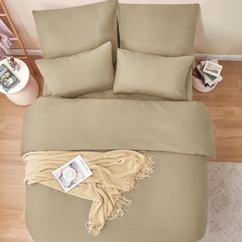 RUIKASI Bettwäsche 200x220 Khaki 3teilig - Polyester Mikrofaser Bettwäsche-Sets Oeko-TEX… – Ansicht 4