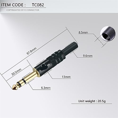 Conector de audio de 6,3mm estéreo con carcasa de alta resistencia para micrófonos negros 4