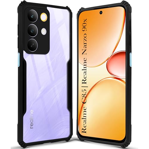 Image of Jkobi Hybrid Back Cover Case for Realme C85 5G | Realme Narzo 90x (Shockproof with Polycarbonate Clear Panel | Professional Black)