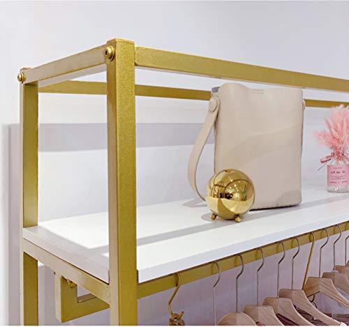 Metal Clothes Display Rack Free Standing Garment Clothing Rack with Wooden Shelves Cover Heavy Duty Closet Hanging Rack Gold,59"
