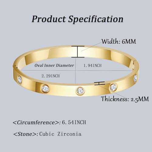 Love Bangle Bracelets for Women Trendy Stainless Steel Cubic Zirconia Hinged Friendship Jewelry, Stocking Stuffers Birthday Wedding Graduation Gifts for Women, 18k Gold-Plated, Silver2