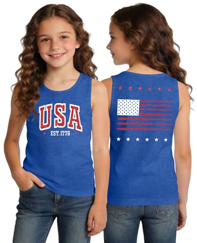 Image of Ithalt Girls 4th of July Tank Top for Kids Boys USA Patriotic Shirt American Flag Tshirt Red White and Blue Sleeveless