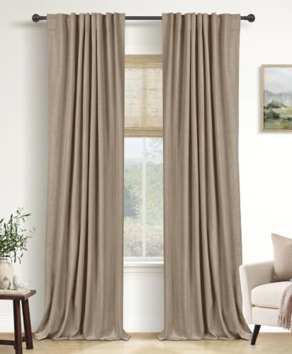 Image of Faux Linen Total Blackout Curtains for Bedroom 108 Inch Long Copper Brown