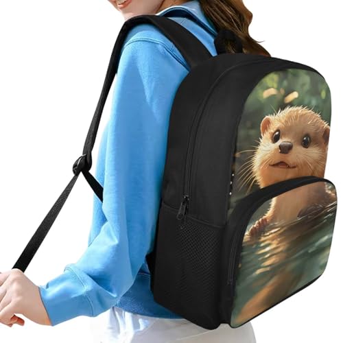 Cute Otter Backpack for School Girls 3rd Grade 15 Inch School Bookbags with Two Compartments Large Capacity School Bags for Girls Preschool Essential3