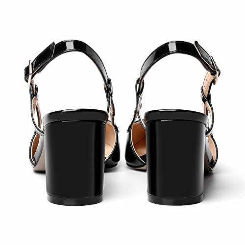 AMBELIGHT Womens Wedding Solid Slingback Square Toe Patent Dress Buckle Chunky Mid Heel Pumps Shoes 2.5 Inch4