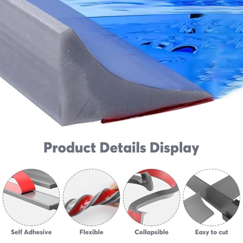 Riisoyu 1.5M Silikon Wasserstopper Dusche Schwallschutz, Selbstklebend Wassersperre für Küche und Bad Duschschutzleiste zur Abdichtung Wasserdamm für Duschtür und Waschbecken (Grau)