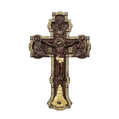 Cruz de madera ortodoxa tallada a mano de la Sagrada Familia de 20 pulgadas