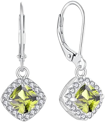 JO WISDOM Women Earrings,925 Sterling Silver Leverback Dangle & Drop Earrings with Cushion-cut 6 * 6MM 3A Cubic Zirconia