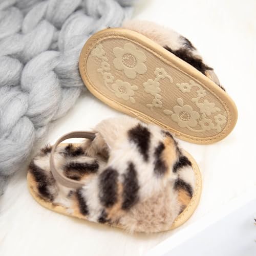 Infant Baby Boys Girls Fluffy Fuzzy Slippers Open Toe House Home Slippers Slides With Strap Little Kids Slip-on Shoes2