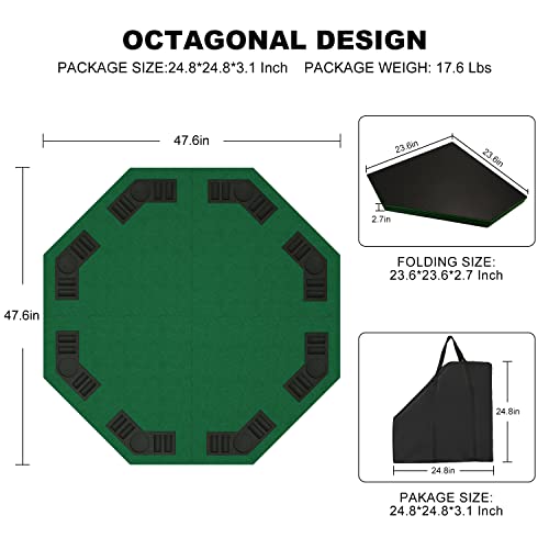 48 Inch Foldable Poker Table Top For 8 Players, Octagon Poker Table Topper With Chips Tray & Cup Holders, Professional Texas Hold’em Poker Table Mat Layout With Carrying Bag For Card Casino Games #TOP4