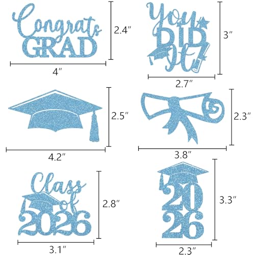 Image of Graduation Centerpiece Sticks 24PCS Glitter Grad Picks Party Table Decor Senior High School College Sign Light Blue