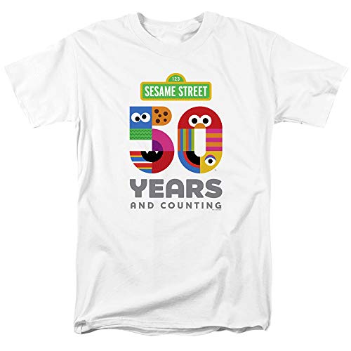 Sesame Street T-Shirt 50th Anniversary Logo White Tee, Small