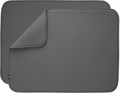 S&T INC. Dish Drying Mat XL 2 Pack, 18” x 24”, Absorbent Microfiber Kitchen Counter Mat, Dish Drying Pad for Dishes, Utensils, Pots and Pans, Extra Large, Charcoal Grey