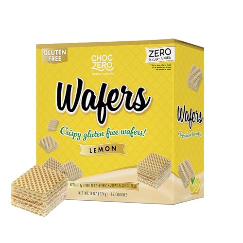 Image of ChocZero Sugar Free Lemon Wafer Cookies, No Sugar Alcohols, Keto, Gluten Free, High Fiber, 16 Count, 8 oz Box