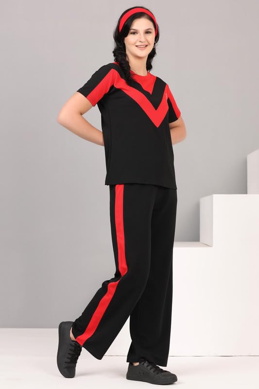 Image of Women's Cotton Blend Athletic Tracksuit - Round Neck Pullover Top & Bottom Set for Women and Girls | Sportswear & Loungewear Co-ord Set