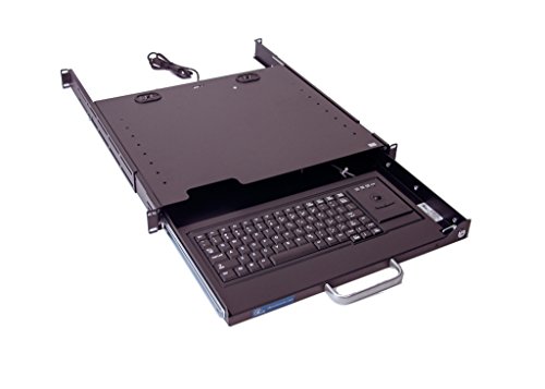 DR4-TB-BK2 1U Rackmount Lockable Industrial Keyboard with Integrated Trackball Mouse (USB) and Adjustable Depth Rear Mount Bracket Supporting 4 Post and 2 Post Relay Rack