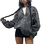 Leyajedol Women Gothic Zip Up Hoodie Y2k Graphic Long Sleeve Sweatshirt Aesthetic Punk Oversized Jac