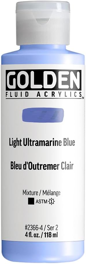 GOLDEN Fluid Acrylics, Light Ultramarine Blue, 4 fl. oz. Bottle, Professional Acrylic Paint, Opaque