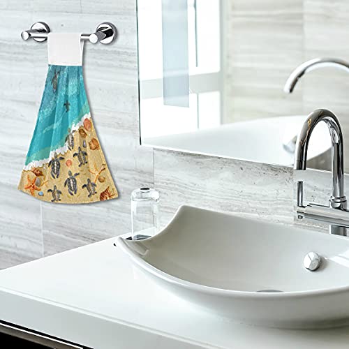 Giwawa Sea Turtle Hand Towel Set Of 2, Soft Starfish Seashell Hanging Tie Towels Absorbent Ocean Turtles Dish Towel Fast Drying Beach Theme Bathroom Towel For Kitchen Farmhouse Decor 12X17In #TOP6
