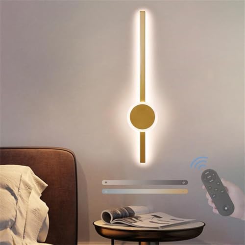 Lámpara de pared dormitorio de alta gama oro redondo con tres tonos de iluminación y diseño largo