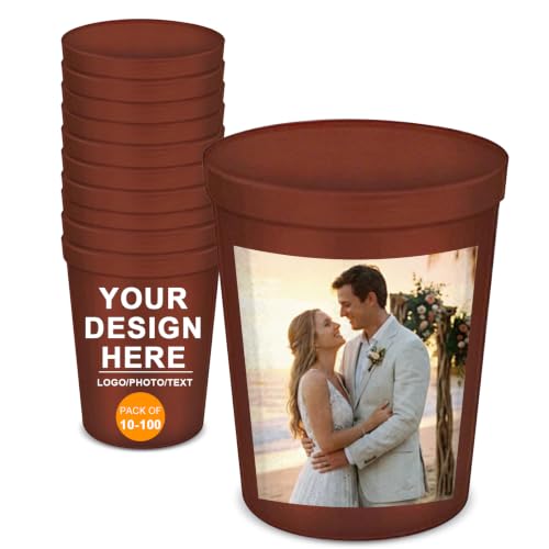 Bicchieri da stadio in plastica personalizzati, confezione da 5/20/50 pezzi con logo/testo stampato, 473 ml. Bicchieri per feste infrangibili, flessibili e riutilizzabili, colore naturale.，Marrone