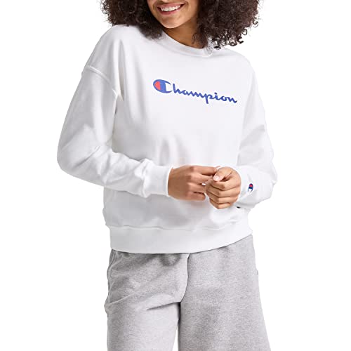 Champion Women's Sweatshirt, Powerblend, Crewneck, Sweatshirt for Women, Script (Reg. or Plus)