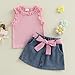 Aifawile Toddler Girls Summer Outfits Solid Color Ruffle Sleeveless Tank Tops Vest Denim Skirts Kids Fashion 2 Piece Outfits (Pink, 12-18 Months)