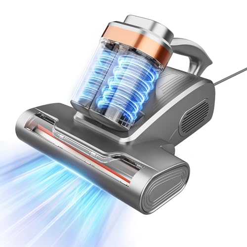 Aspiradora Antiacaros, Luz UV-C y 400W| Elimina el 99,9%| Aire Caliente a 60 Grados Centígrados, Alergenos y Pelos de Mascotas, Filtro HEPA y Cajas de Polvo Dobles 0.5L para Camas, para Camas y Sofás