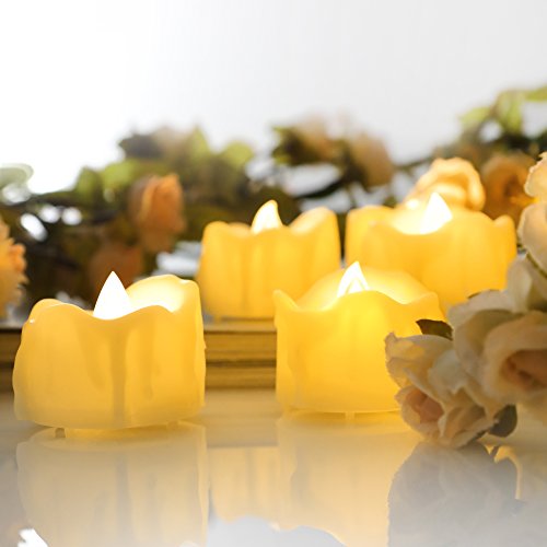 Image of CANDLE CHOICE Battery Operated Flameless Votive Candles with Timer Realistic Flickering Fake Electric LED Tea Lights Tealights for Halloween Christmas Party Wedding Decorations Batteries Incl. 6 Pack