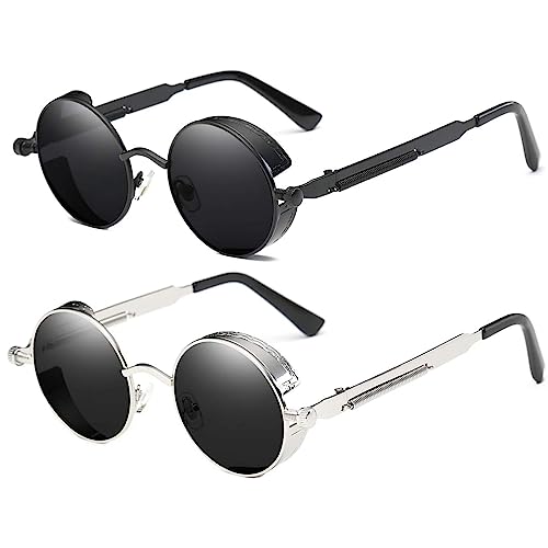 Opiniones de Gafas los más recomendados. 46 2pcs Redondos Lentes de Sol Hombre y Mujer, Polarizados Gafas Circulares de Metal Estilo Steampunk Retro Vintage Gafas Hombre Polarizadas para Deportes al Aire Libre Excursión...