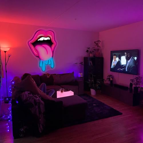 Image of Lips Dripping Neon Sign For Wall Decor, LED Wall Art, Sexy Lady Lips For Bar Party Wedding Living Room Lounge Pink, Birthday Gift For Girl Friend (15.7x11in)