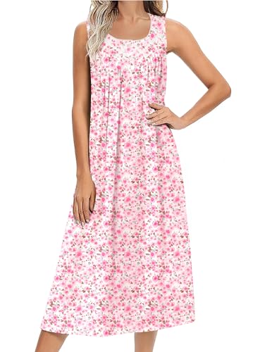 Image of Ekouaer Nightgowns for Women Cotton Long Night Gown Sleeveless Sleep Dress Victorian Nightdress Ladies Sleepwear
