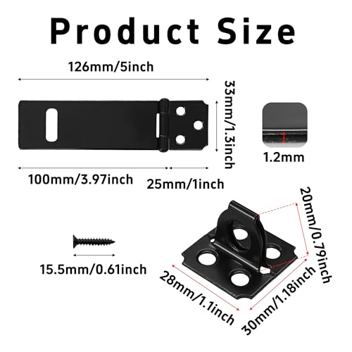 Image of 6PCS 4 Inch Padlock Hasp Latch, Black Iron Door Slide Bolt Lock Security Gate Clasp Hardware with Screws for Home Garden Yard Wooden Fence Cabinet Window Pet Cage