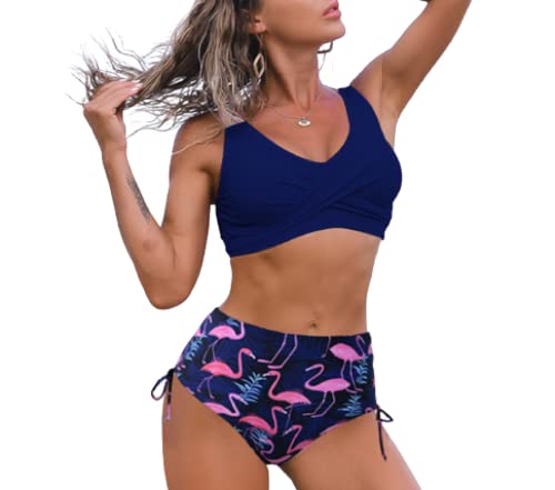 Ailovone Damen Push Up Bikini Sets Hoch taillierte Bademode Side Tie Zweiteiliges Badeanzug Set Gedruckt Sport Slip Bikinihose Strandkleidung Damen Verstellbar Bademode Cover