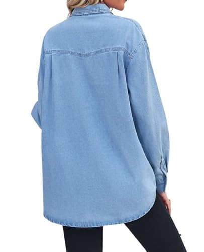 chouyatou Women's Spring Long Sleeve Denim Jean Shirts Button Down Shirt Business Casual Tops4