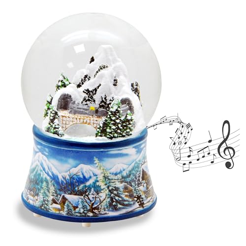 Schneekugel Winter Weihnachten Berglandschaft mit Brücke | Sockel...