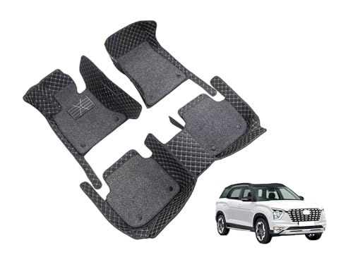 Image of Auto Hub 7D Car Floor Mats Compatible with Hyundai Alcazar (Model - 2025-Till Date) (7 Seater), Leatherette, 100% Waterproof & Washable, Alcazar Car 7D Floor Mat, Black