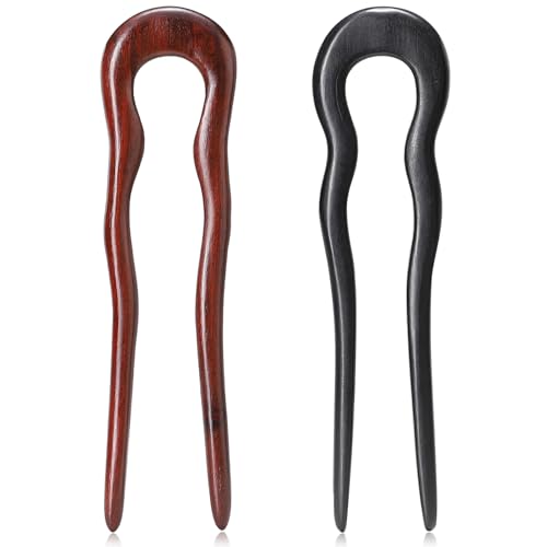 Noverlife 2PCS Wooden U Shaped Hairpins for Long Hair, Handmade