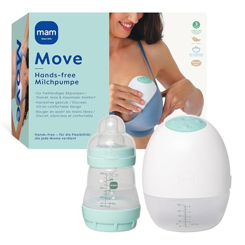 MAM Move Elektrische Milchpumpe Handsfree | Tragbare Milchpumpe ohne Schläuche oder Kabel | Passt dank des schlanken Designs in jeden BH | 3 Modi für effizientes & diskretes Abpumpen