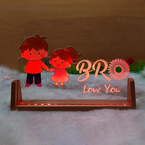 Image of lampees Personalized 3D LED lamp Rakhi Brother Sister Name - Multi Color (U Base2)