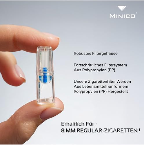 Minico Zigarettenfilter Aufsatz, 550 Plastik Filter Zigaretten, 8 mm Mikrofilter für Regular & King Size, kompatibel mit Zigarettenpapier & Stopfmaschine
