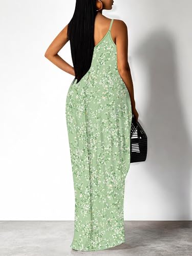 Image of Women Spaghetti Strap Maxi Dress with Pockets | Soft fabric relaxed fit sleeveless v neck with pockets for party and daily wear