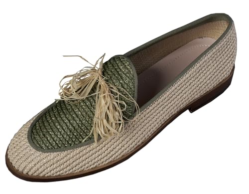 Santimon Mens Casual Shoes Slip On Penny Loafers Comfortable Breathable Flax Loafers Summer Mocasines Woven Raffia Slippers for Men