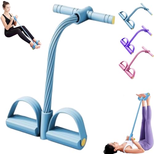 Elastique Musculation,Musculation,Bandes de Résistance Fitness,Sit-Up Bodybuilding Expander Bandes Corde de Tension,8Tubes avec Pédale de Traction pour Chevilles,Corde avec Poignées Intégrée (Bleu)