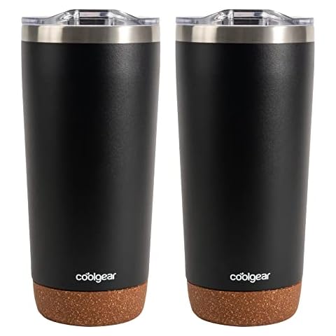 COOL GEAR American Designed, Stainless Steel, Dishwasher Safe, Copper Lined BPA Free Lid Tumbler, 2 Pack - 16 oz - Ebony Cover