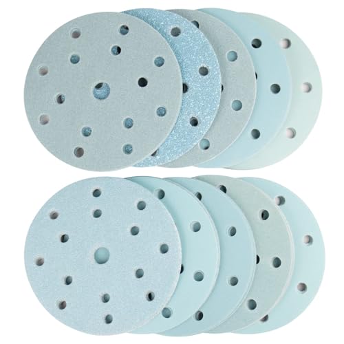 Disque abrasif 150mm, 100 Disques de Ponçage Ronds, Grains Mixtes 40/60/80/120/180/240/320/400/600/800, Disque de Ponçage auto-agrippant Pour Ponceuse...